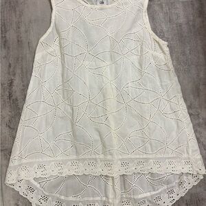 CAbi White Sleeveless Eyelet Blouse